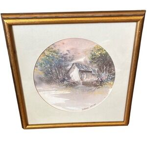 Vintage‎ Barbara Krupp Watercolor Art "White House" Print Signed Framed Gift 10"